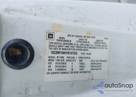 2000 Chevrolet Astro z USA, uszkodzony, nr VIN 1GCDM19W9YB187533